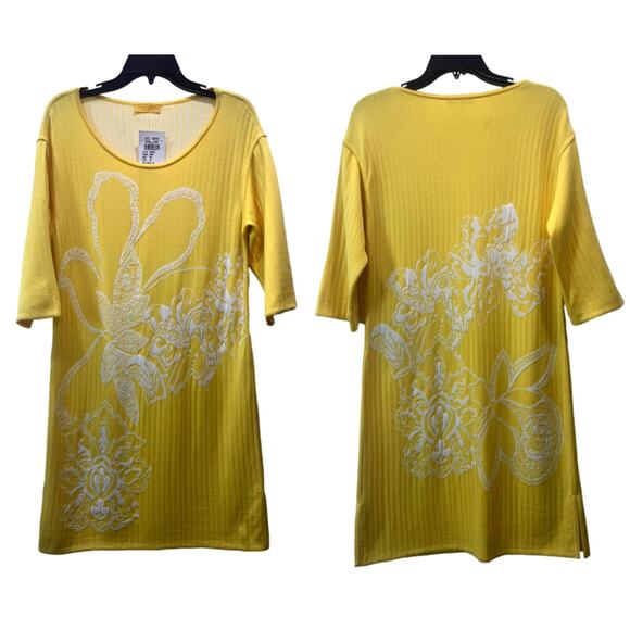 St John Yellow Knit Floral Dress NWT 2009 Resort Wool Rayon Sz 6 - Picture 3 of 13